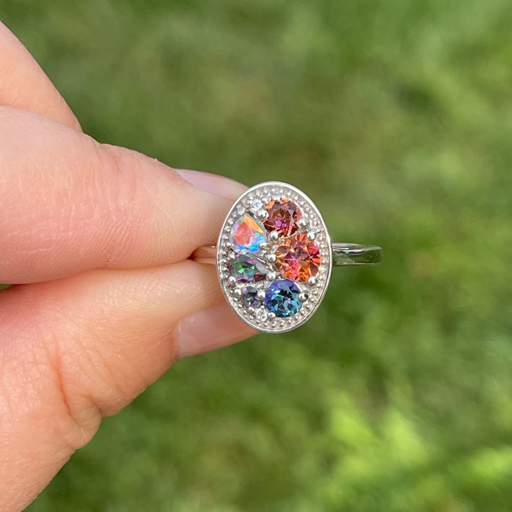 BOGO Multicolor Mystic Topaz and White Zircon Ring in Rhodium